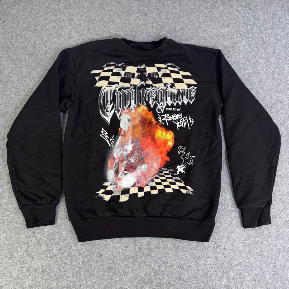 Civil Regime Mens Black Flaming Horse Rebel Youth Graphic Sweatshirt Size M